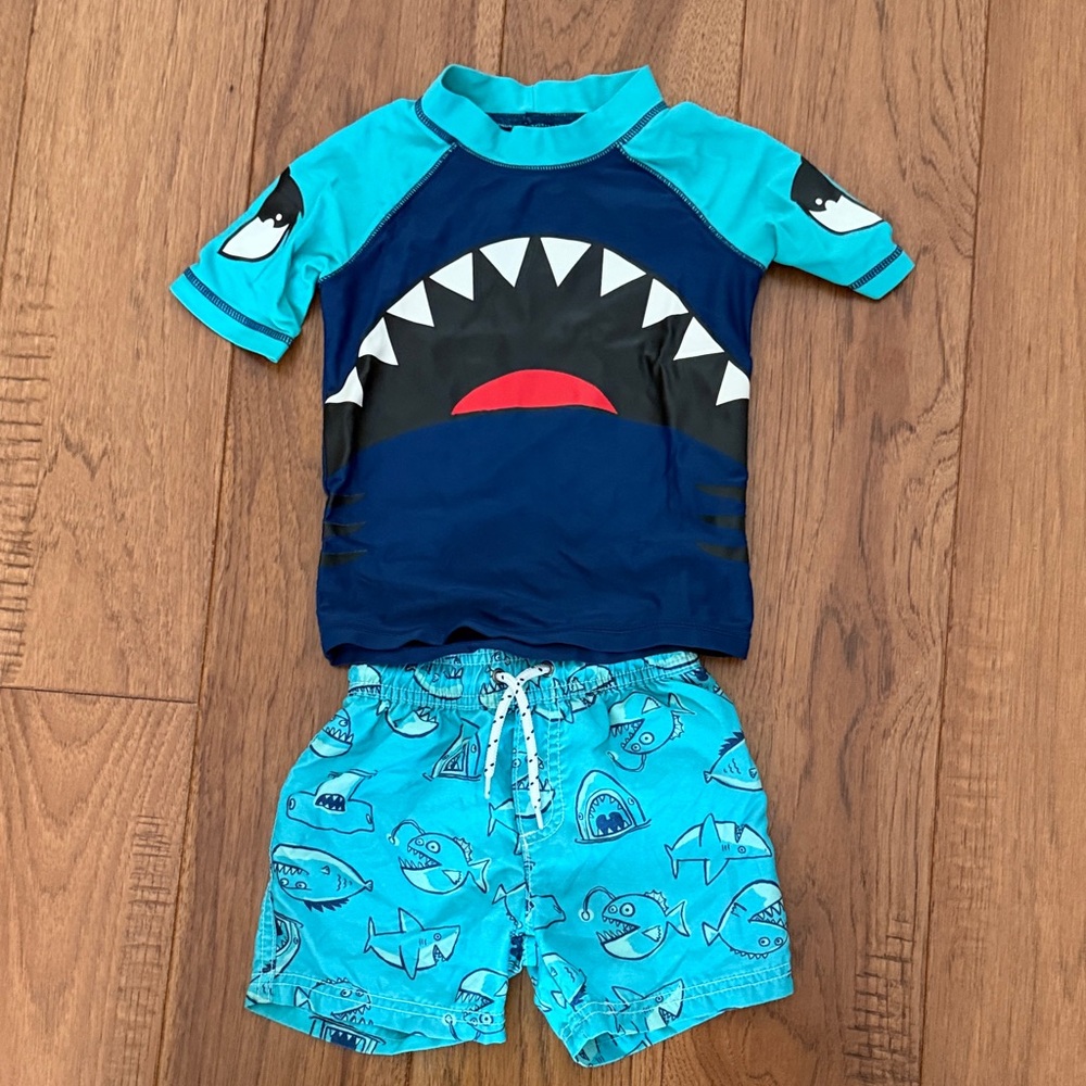 Carter's Blue and Red Shark Rashguard Set
